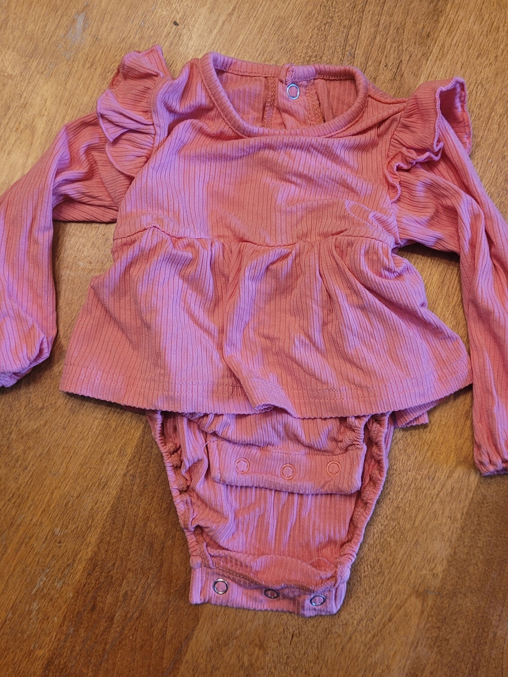 Dusty Rose Ribbed Ruffle Baby Bodysuit